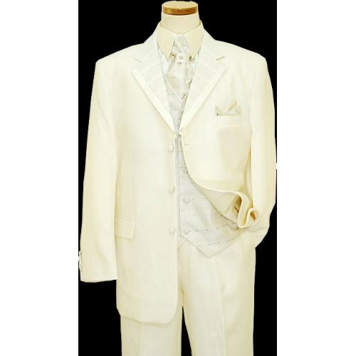 Successos Cream Shadow Pinstripes Tuxedo Suit With Gold Lurex And Matching Ascot BPVT996-5
